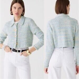 J Crew Textured Cropped Lady Jacket Blue Space Dyed Preppy Sz M